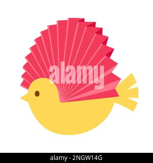 Papercraft bird with folded fan wings. Simple isolated cartoon vector illustration. Stock Vector