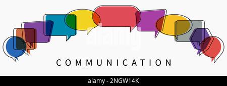 Word communication with colorful multicolored dialog speech bubbles. illustration of communication concept on white isolated background. Stock Vector