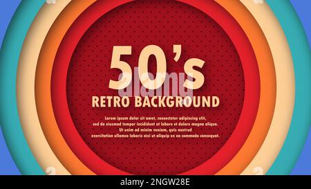 Abstract geometric circle1950's colorful background with retro colors. Realistic design in futuristic retro style 50 year. Vector illustration Stock Vector