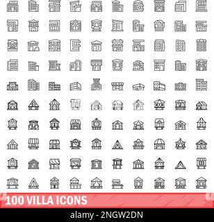 100 villa icons set. Outline illustration of 100 villa icons vector set isolated on white background Stock Vector