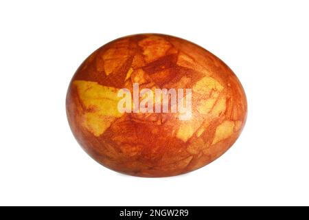 Easter egg dyed with onion skins isolated on white background. Natural Easter concept. Stock Photo