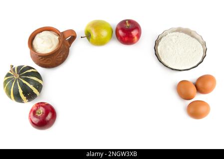 Products, ingredients for baking isolated on white background. Free space for text. Stock Photo