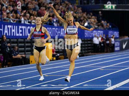 Ellie Baker wins the Women's 1500m Final on day two of the UK Athletics Indoor Championships at the Utilita Arena, Birmingham. Picture date: Sunday February 19, 2023. Stock Photo