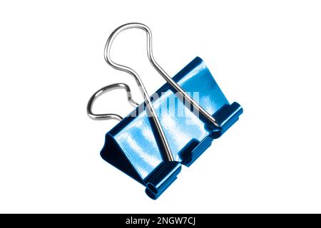 Metal black paper clip isolated on white background. Stock Photo