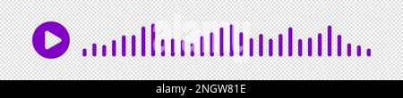 Audio wave. icon sound song. EQ. Purple podcast wave. Symbols audio voice message on isolated transparent background. Vector illustration. Stock Vector