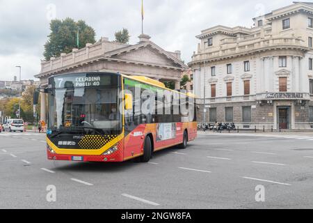 Bergamo, Italy - September 30, 2022: Bus of public transport in Bergamo. Stock Photo