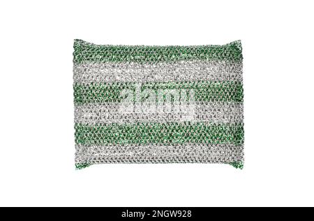 Macro shot of a surface of plastic sponge isolated on white background. Close-up texture. Scrub sponge. Sponge texture background. Sponge for backgrou Stock Photo