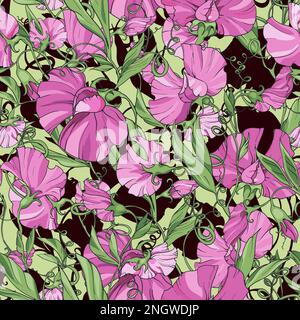 pink flowers sweet pea, floral seamless pattern. Pattern for fabric, wrapping paper, package design, web pages, invitations, greeting cards. Stock Vector