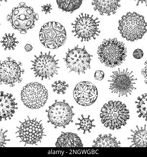 Viruses seamless patten. Scientific hand drawn vector illustration in ...