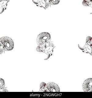 Seamless pattern of hand drawn sketch style Rams isolated on the white background. Vector illustration. Stock Vector