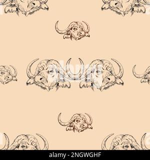 Seamless pattern of hand drawn sketch style Buffalo. Vector illustration. Stock Vector