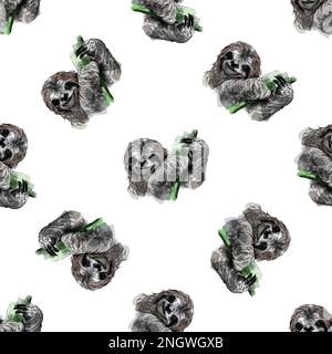 Seamless pattern of hand drawn sketch style Sloths isolated on the white background. Vector illustration. Stock Vector