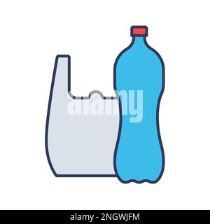 plastic bag and bottle color filled line icon Stock Vector