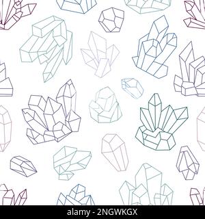 Diamond stone crystals seamless pattern. Geometry gemstone abstract cloth print. Line gemstones jewelry wallpaper, decent vector gems background Stock Vector