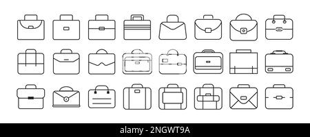 briefcase icon, office bag icon, shopping bag icon, vector line art, outline office bags Stock Vector