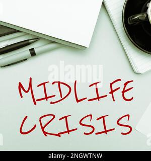 Text caption presenting Midlife Crisis. Conceptual photo Software development technique Decomposing an application Stock Photo