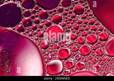 Red Bubbles abstract - oil on water photograph. Stock Photo