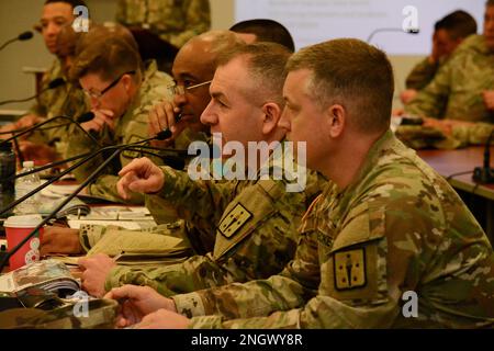 Brig. Gen. Michael B. Lalor, Commandant of the United States Army Ordnance School (center), speaks during the Holiday Block Leave Rehearsal of Concept drill Tuesday, Nov. 29, 2022, at Army Logistics University on Fort Lee, Virginia. Stock Photo