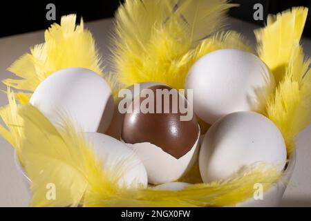 Helsinki / Finland - FEBRUARY 19, 2023: Traditional Finnish cuisine - Nougat chocolate-filled easter eggs in a bowl. Stock Photo