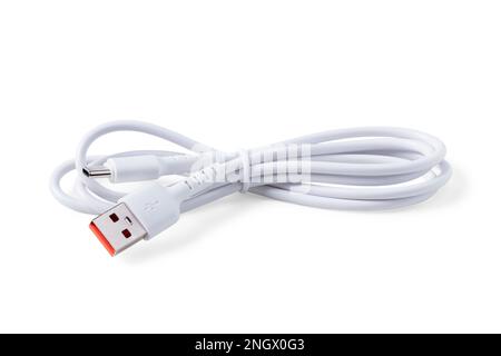 White USB cable for phone charging isolated on white Stock Photo