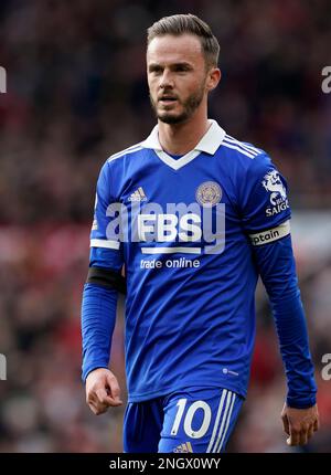 Manchester, UK. 19th Feb, 2023. James Maddison of Leicester City during the Premier League match at Old Trafford, Manchester. Picture credit should read: Andrew Yates/Sportimage Credit: Sportimage/Alamy Live News Stock Photo