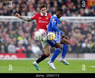 Manchester, UK. 19th Feb, 2023. Victor Lindelof of Manchester United challenges Kelechi Iheanacho of Leicester City during the Premier League match at Old Trafford, Manchester. Picture credit should read: Andrew Yates/Sportimage Credit: Sportimage/Alamy Live News Stock Photo