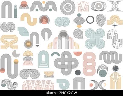 Arch shapes. Geometric waves circles figures abstract set in scandinavian style recent vector lines collection Stock Vector