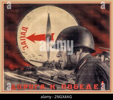 WW2 Soviet Russian Propaganda Poster 1942 'The Road to Victory'  featuring The Battle Of Stalingrad on the Eastern Front. by Koretskiy World War II Second World War Stock Photo