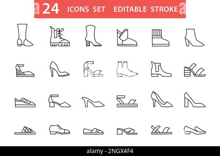 Women shoes icons set. Lady footwear logo sign Stock Vector