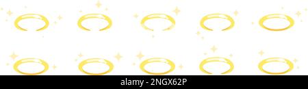 Golden rings, nimbus with stars compositions. Various halo elements, golden holy symbols and star around. Decorative vector collection Stock Vector