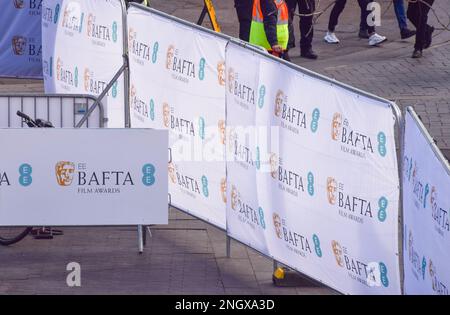 February 19, 2023, London, England, United Kingdom: Preparations underway at the Royal Festival Hall, Southbank Centre, ahead of tonight's BAFTA (British Academy of Film and Television Arts) film awards. (Credit Image: © Vuk Valcic/ZUMA Press Wire) EDITORIAL USAGE ONLY! Not for Commercial USAGE! Stock Photo