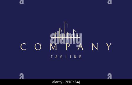 Vector golden logo on which an abstract image of the silhouette of the city in the form of an equalizer. Stock Vector