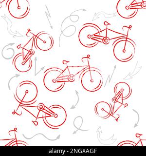 Red sport bike Ornament. Patterned Design Element, bicycle logo for your design. Bike design.illustration. Seamless pattern. Vector Stock Vector