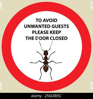Sticker with Warning sign insect icon ant. Ant Silhouette  Vector illustration Stock Vector