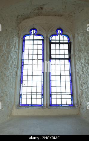 Essex Heritage Trail -  Interior detail of a window in a disused Anglican Church,  All Saints Church, Vange, Essex, Britain. Stock Photo