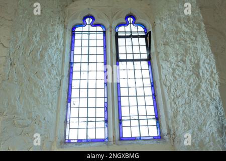 Essex Heritage Trail -  Interior detail of a window in a disused Anglican Church,  All Saints Church, Vange, Essex, Britain. Stock Photo