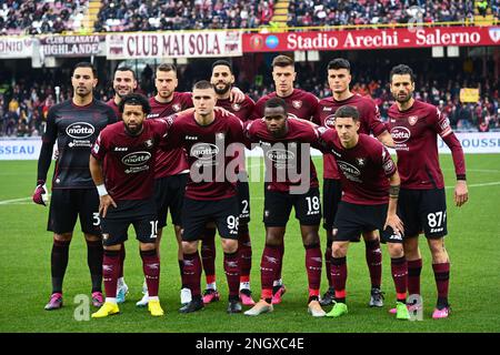 SALERNO, ITALY - FEBRUARY, 19: The US Salernitana team is posing for the photograph before the Serie A match between US Salernitana and SS Lazio at Stadio Arechi, Salerno, Italy on February 19, 2023. Photo by Nicola Ianuale Credit: Nicola Ianuale/Alamy Live News Stock Photo