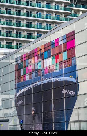 Cruise ship Iona of the British shipping company P&O Cruises, lies at the pier of the Cruise Terminal Rotterdam, the largest cruise ship ever built in Stock Photo