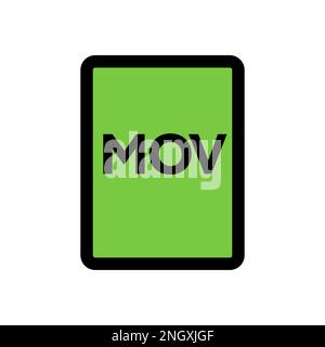 MOV file icon line isolated on white background. Black flat thin icon on modern outline style. Linear symbol and editable stroke. Simple and pixel per Stock Vector