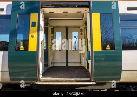 East Midlands railway regional type British Rail Class 170 Turbostar diesel multiple unit passenger train at Mansfield Woodhouse railway station. Stock Photo