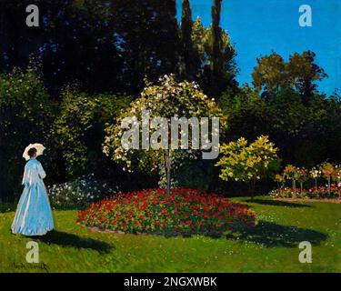 Claude Monet&#39;s Lady in the garden (1867) famous painting. Original from Wikimedia Commons. Stock Photo