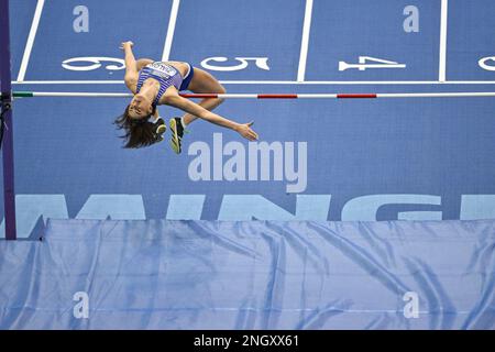 Birmingham,  UK,  19  February 2023. Laura ZIALOR of Marshall Milton Keynes AC   comes Second in the Womens High Jump at the UK Athletics Indoor Championships.  Credit: Francis Knight/Alamy Live News Stock Photo