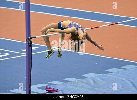 Birmingham,  UK,  19  February 2023. Laura ZIALOR of Marshall Milton Keynes AC   comes Second in the Womens High Jump at the UK Athletics Indoor Championships.  Credit: Francis Knight/Alamy Live News Stock Photo