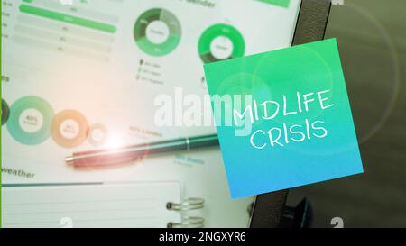 Text caption presenting Midlife Crisis. Word for Software development technique Decomposing an application Stock Photo