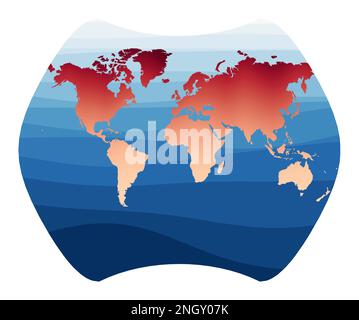 World Map Vector. Larrivee projection. World in red-orange gradient on deep blue ocean waves. Powerful vector illustration. Stock Vector