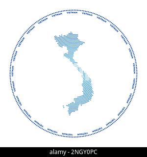 Vietnam round logo. Digital style shape of Vietnam in dotted circle with country name. Tech icon of the country with gradiented dots. Stock Vector