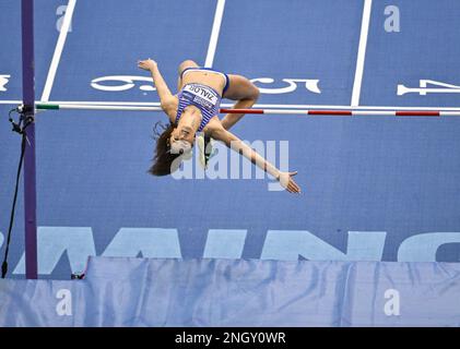 Birmingham,  UK,  19  February 2023. Laura ZIALOR of Marshall Milton Keynes AC   comes Second in the Womens High Jump at the UK Athletics Indoor Championships.  Credit: Francis Knight/Alamy Live News Stock Photo