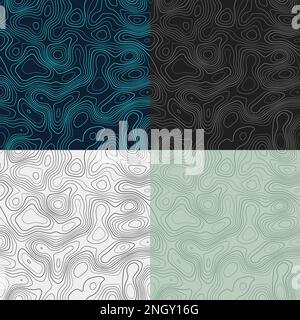 Topography patterns. Seamless elevation map tiles. Artistic isoline background. Classy tileable patterns. Vector illustration. Stock Vector