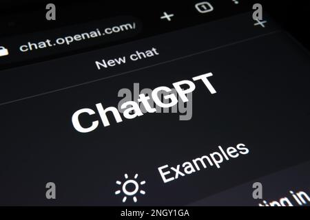 ChatGPT chat bot screen seen on smartphone and laptop display with Chat GPT login screen on the background. A new AI chatbot by OpenAI. Stafford, Unit Stock Photo