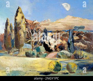 Landscape of the Moon's First Quarter (1943) painting in high resolution by Paul Nash. Original from The Birmingham Museum. Stock Photo